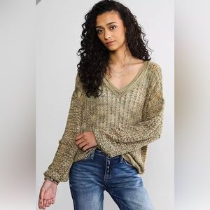 Daytrip Pointelle Olive Tan Sweater size small